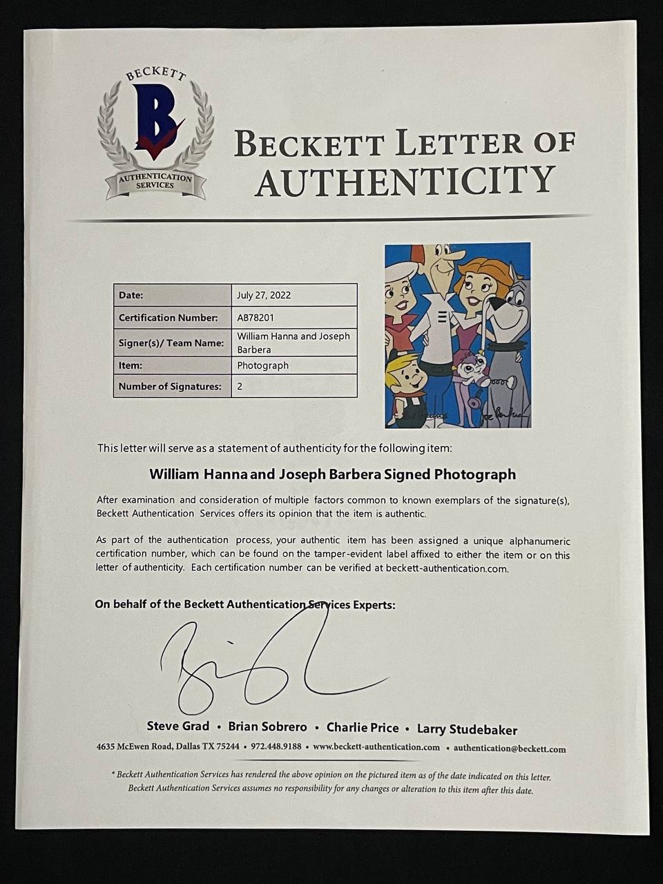 William Hanna und Joseph Barbera handsigniertes Foto (20x30) Beckett