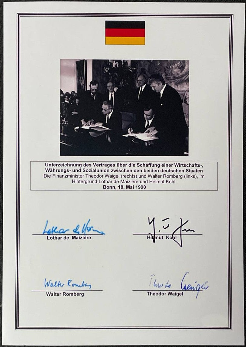 Foto - Handsigniert von Helmut Kohl, Lothar de Maiziere, Theo Waigel und Walter Romberg