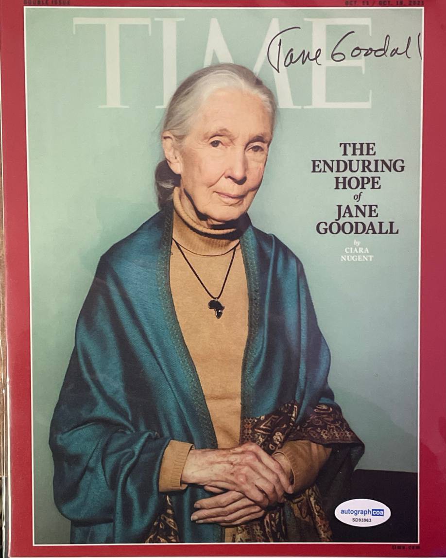 Jane Goodall (+) handsigniertes Foto (Cover)