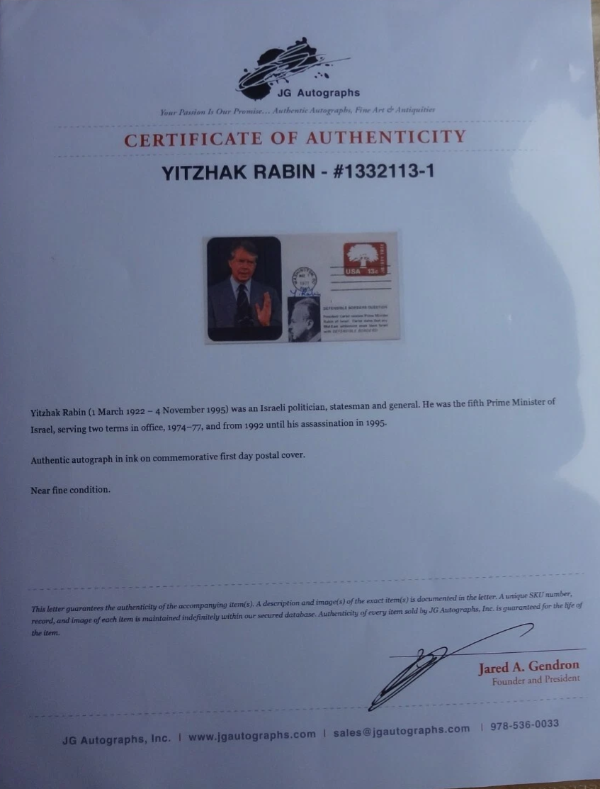 Yitzhak Rabin (1922–1995) – Signierter offizieller US-Ersttagsbrief, Washington D.C., 7. März 1977