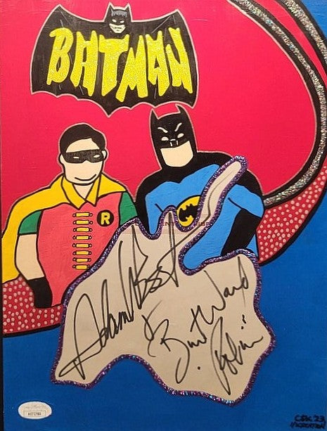 „Batman & Robin“ – Originalsigniertes Artwork von Adam West & Burt Ward (JSA COA)